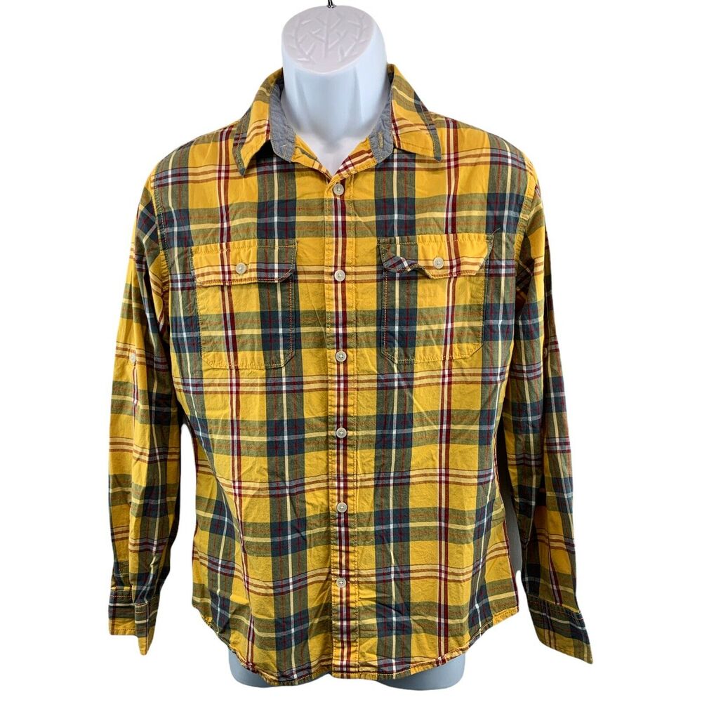 Urban Pipeline Casual Button Up Shirt Mens Small Yellow Plaid Cotton Pockets